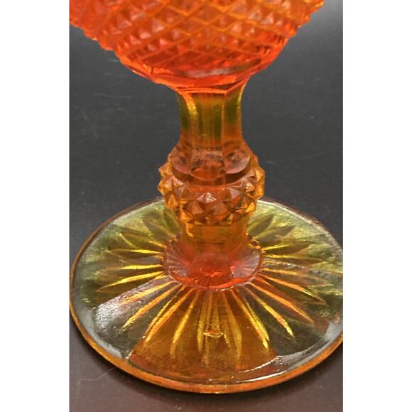 Fenton? Amberina Red / Orange Art Glass Ruffle-Edge Pedestal Bowl - Ornate Dish - Picture 10 of 12